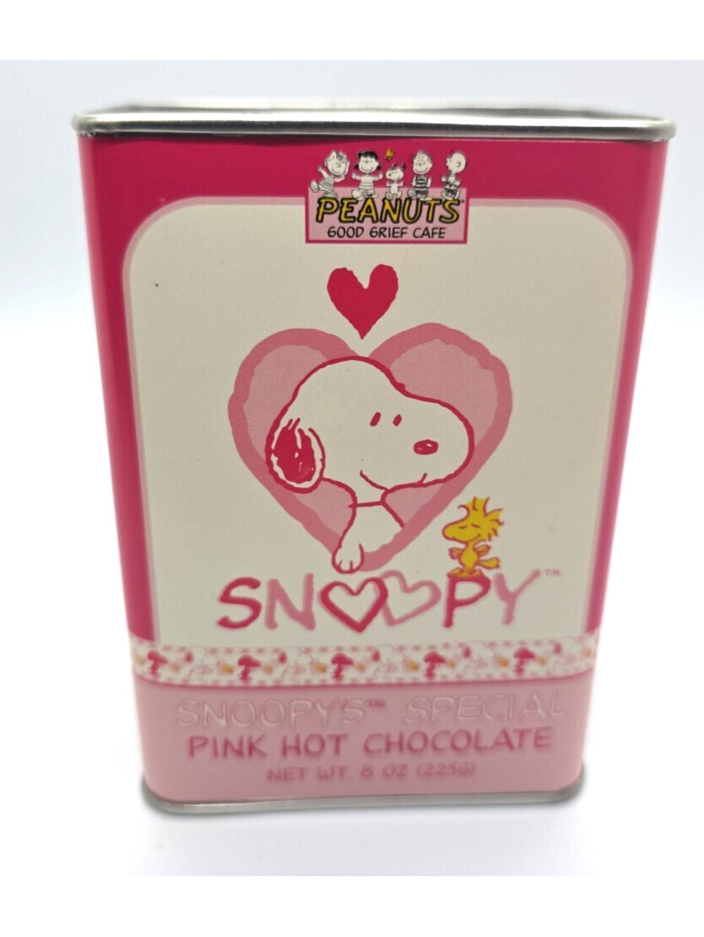 Peanurts Snoopy Hot Chocolate Pink Vintage TIN CANISTER- EXPIRED COLLECTIBLE